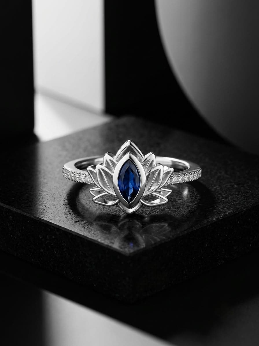 Anillo Flor de Loto Azul joyería artesanal Yupana Sangolquí Ecuador