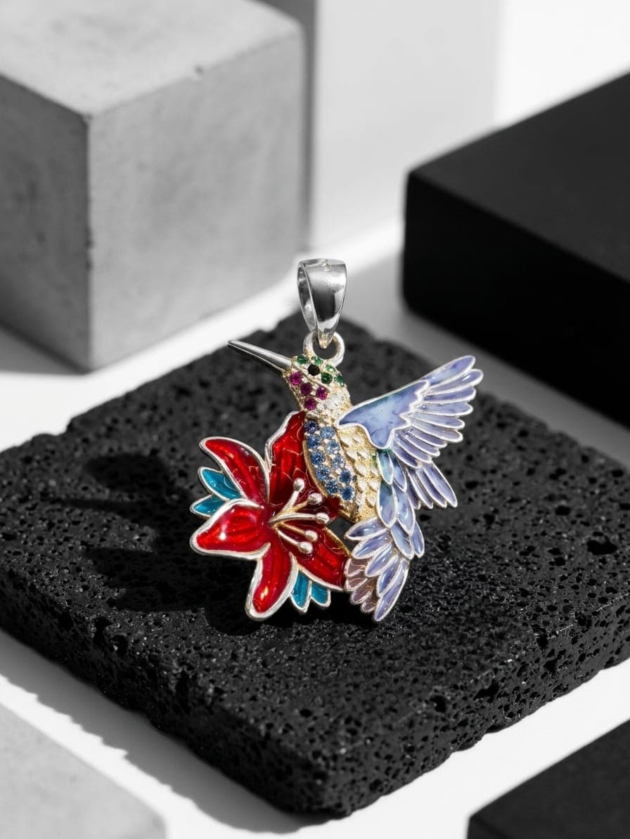 Dije Colibrí y Flor Primaveral joyería artesanal Yupana Sangolquí Ecuador