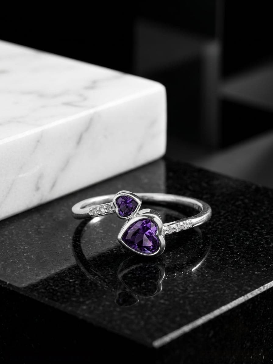 Anillo regulable corazón amatista joyería artesanal Yupana Sangolquí Ecuador