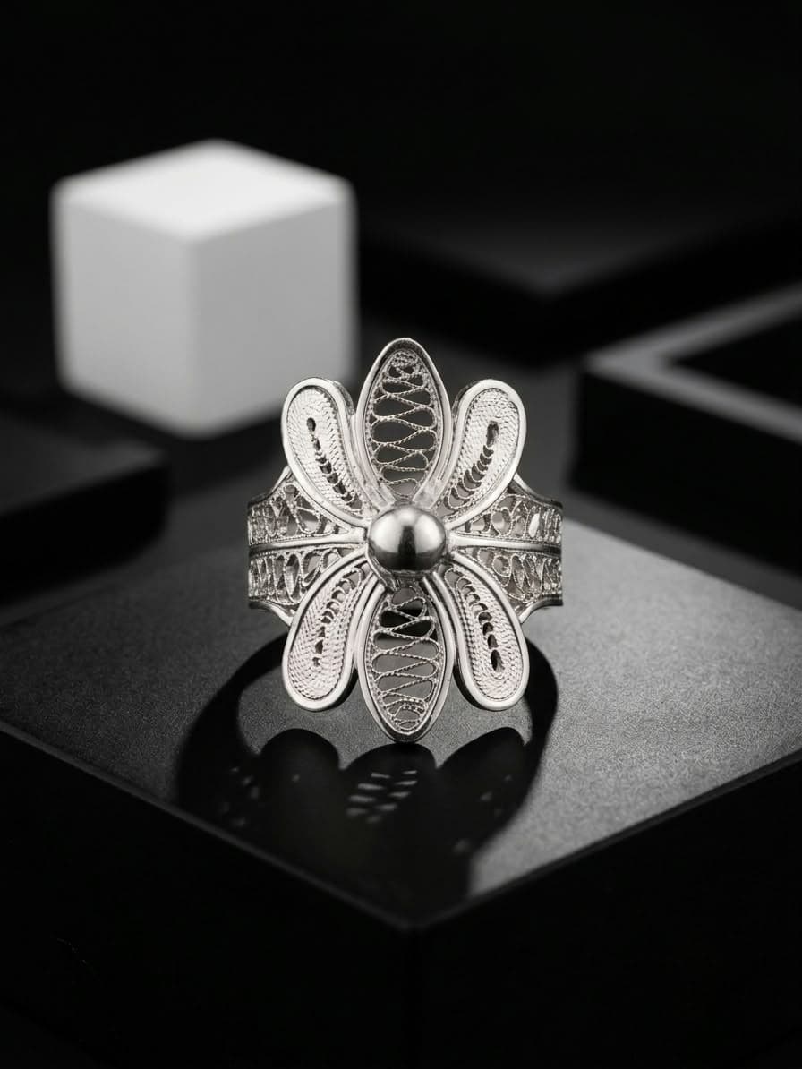Anillo Filigrana Flor joyería artesanal Yupana Sangolquí Ecuador