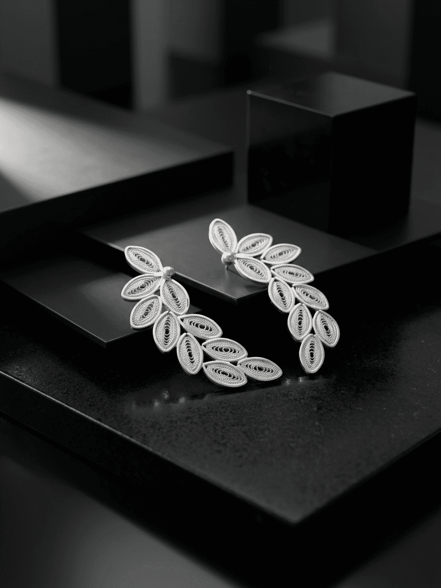 Aretes Hojas Filigrana joyería artesanal Yupana Sangolquí Ecuador