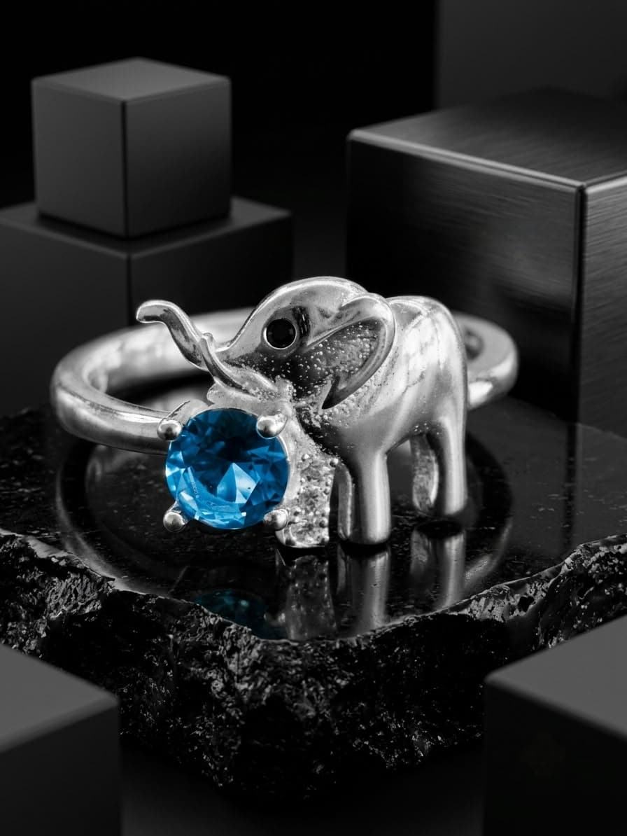 Anillo Elefante con Circón Agua Marina joyería artesanal Yupana Sangolquí Ecuador