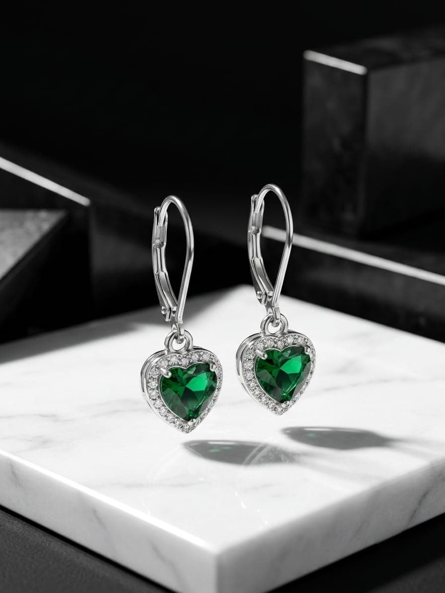 Aretes largos corazones verdes joyería artesanal Yupana Sangolquí Ecuador