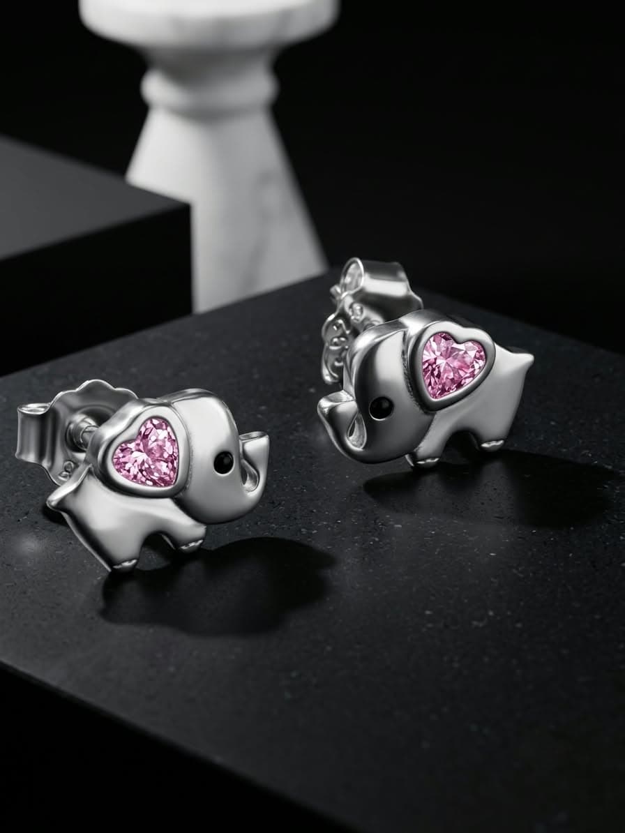 Aretes Elefante con Circón Corazón Rosado joyería artesanal Yupana Sangolquí Ecuador