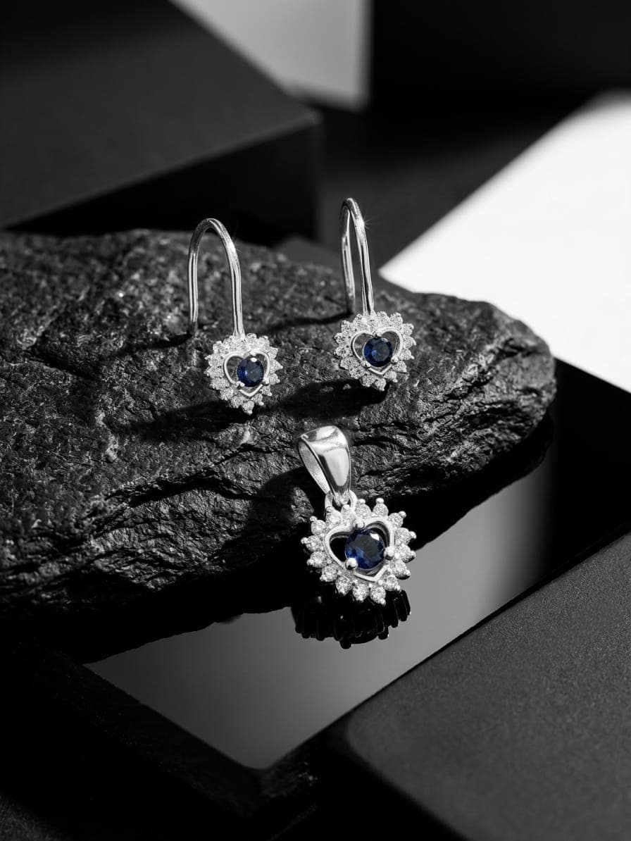 Conjunto corazón azul joyería artesanal Yupana Sangolquí Ecuador