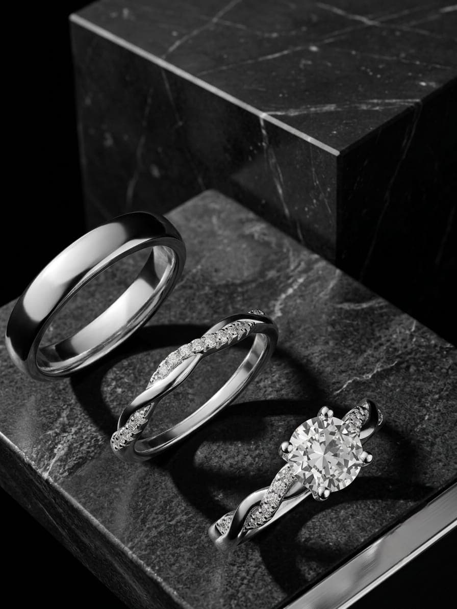 Juego 2 Aros de Matrimonio y Anillo de Compromiso