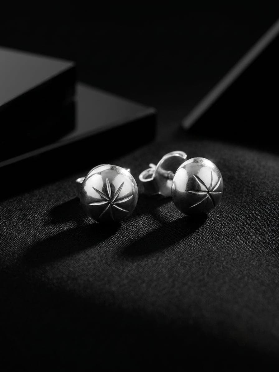 Aretes de plata pequeños media bola joyería artesanal Yupana Sangolquí Ecuador
