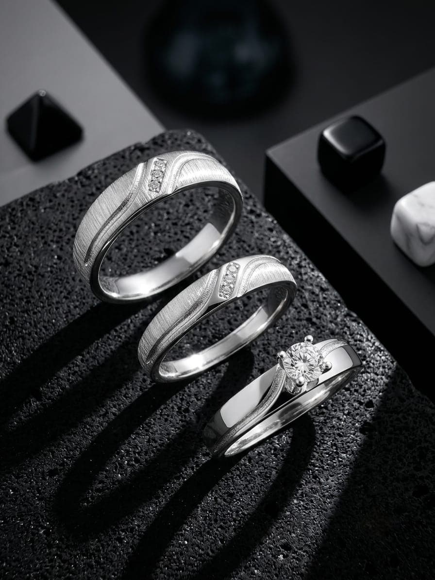 Juego Aros de Matrimonio y Anillo de Compromiso