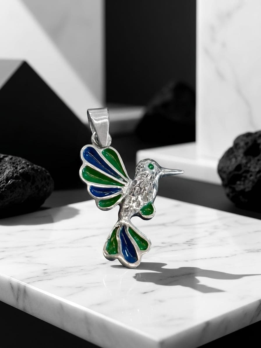 Colibrí Esmaltado - Dije joyería artesanal Yupana Sangolquí Ecuador
