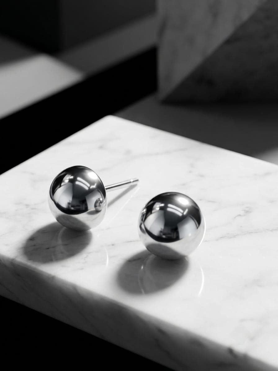 Aretes de plata media bola grande joyería artesanal Yupana Sangolquí Ecuador